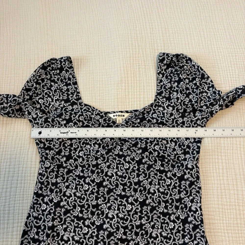 Boden Sweetheart Jersey Dress Sz 12 Long‎ Black Tencel Floral Long Sleeve Preppy